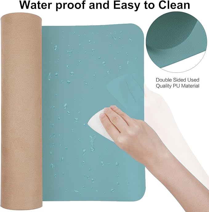 Boutilon Leather Desk Pad 35"x 17" Non-Slip Mouse Pad,Office Desk Mat,Waterprooft PU Leather Desk Blotter,Desk Pad Protector,Desk Writing Pad for Home Office Decor (L-Light Blue,35"x 17")