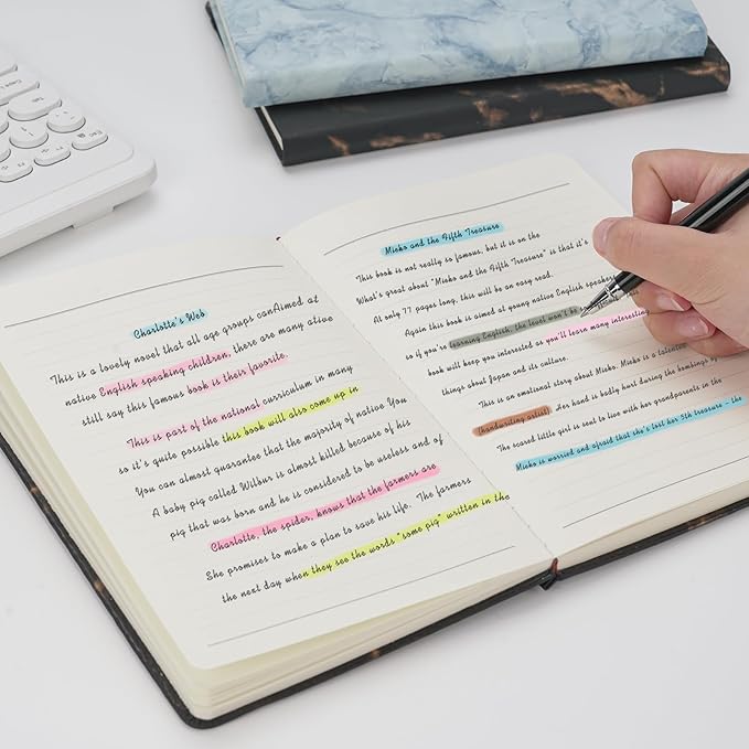 Lined Notebook Journal for Women Men 200 Pages A5 Hardcover Leather with Pen Holder College Ruled Journals for Work Note Taking Travel School (Lined, Black-B)