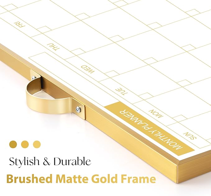 Monthly Dry Erase Board for Wall with Monthly Calendar (Gold)