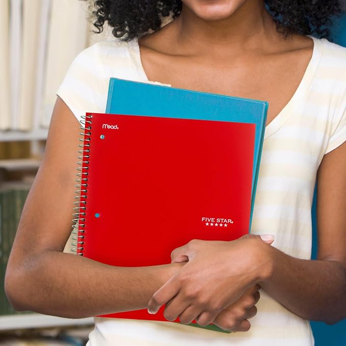 Five Star Spiral Notebook + Study App, 3 Subject, College Ruled Paper, Fights Ink Bleed, Water Resistant Cover, 8-1/2" x 11", 150 Sheets, Red (72065)