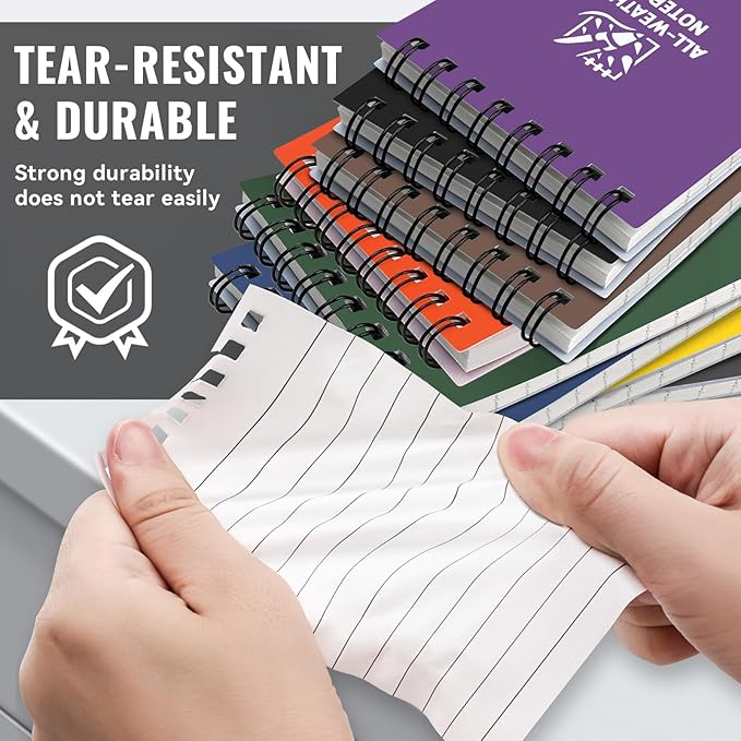 POPYOLA 8 Pack Waterproof Pocket Notebook, 3 x 5 Pocket Notepad, All Weather Small Mini Spiral Notepad with 100 Lined Pages for Outdoor Office School