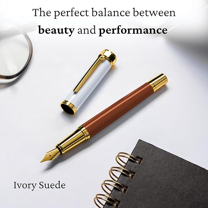 Luxury Fountain Pen Set- Fountain Pens for Writing - Smooth Fine Nib - Includes Refillable Ink Converter, 3 Ink Cartridges [Black & Blue], Gift Box - Elegant Calligraphy