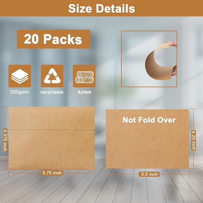 Brown Blank Thank You Cards and Envelopes 4.25 x 5.5 Heavyweight Flat Cardstock and A2 Envelopes Printable Self Seal 20 Packs for Wedding Invitations, Party, Graduations