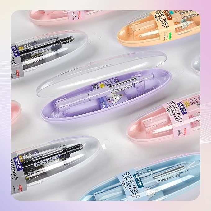 WRITECH Retractable Fountain Pen Set: Fine Nib Black Ink Pen Includes 5 Ink Cartridges No Leaking for Smooth Writing (Orange)
