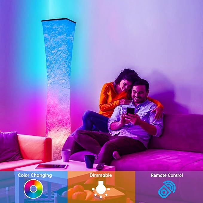 Floor Lamp, Smart Led Lamp RGB Color Changing with APP & Remote Control, DIY Mode, Music Sync Standing Modern Corner Lamp for Living Room Bedroom Game (Square, 62 inch)