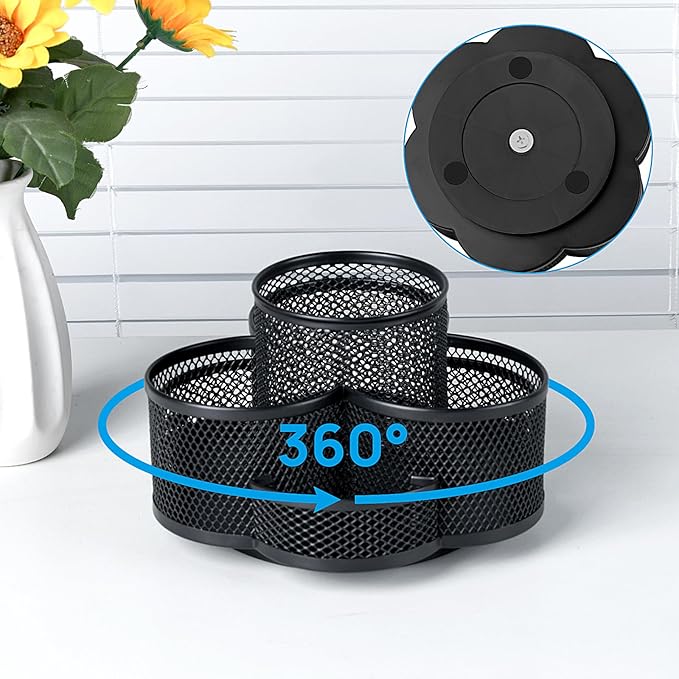 Pen Holder for Desk, Rotating Pencil Holder, Cup Holder for Desk Office, Pen Organizer in Black