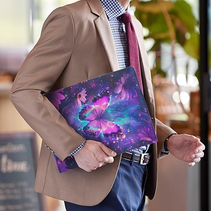 Cozeyat Purple Floral Butterfly Portfolio Binder PU Leather Padfolio Folder Business Document Organizer for Pad Notebook Resume for Women Girls Ladies