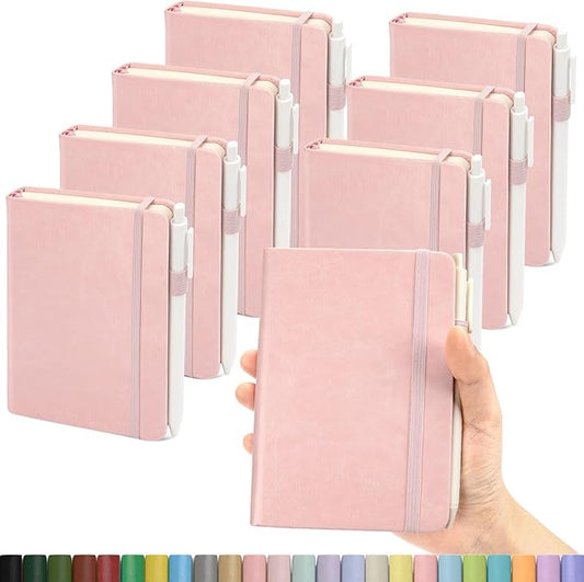 Pocket Small Notebook Journals, 8 Pack (Rose Pink) Mini Notebook 3.7x5.7 Journaling Notebooks for Women Men, Hardcover Lined Note Pads with Pens for Work, Business, Travel Journal, Office Supplies