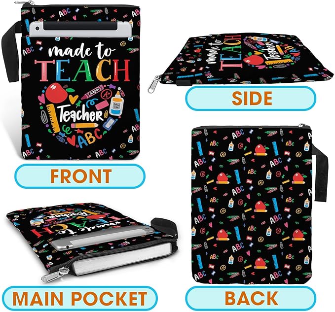 84hoods Book Sleeve Gift for Teachers & Lovers. Padded Book Bag Protector with Zipper & Front Pocket. Washable Fabric, 11 x 8.5 Inch. Made to Teach.