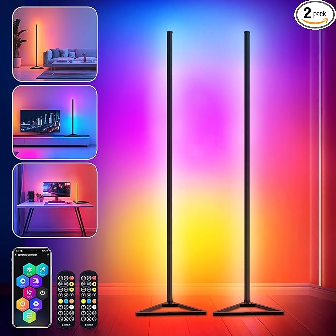 Floor Lamp,16 Million Colors LED Floor Lamps 141 cm Lamps for Living Room with Music Sync,Standing Lamp with App and Remote Control,Gaming Ambient Lighting Corner Lamp Bedroom Decor