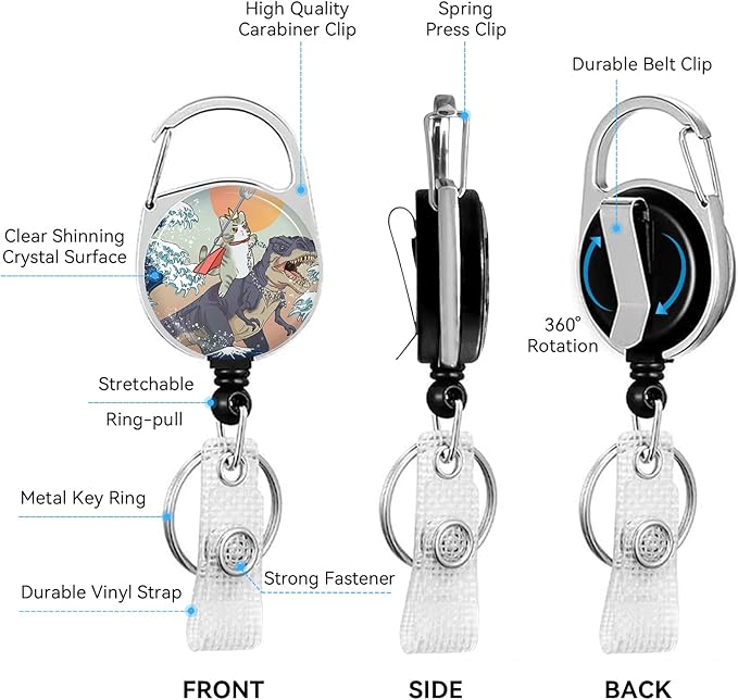 Funny Surfing Cat Badge Holder with Retractable Reel and Breakaway Lanyard，Badge Clips Retractable Heavy Duty Badge Reel，ID Holder with Breakaway Lanyard for School Nurse Office Teen