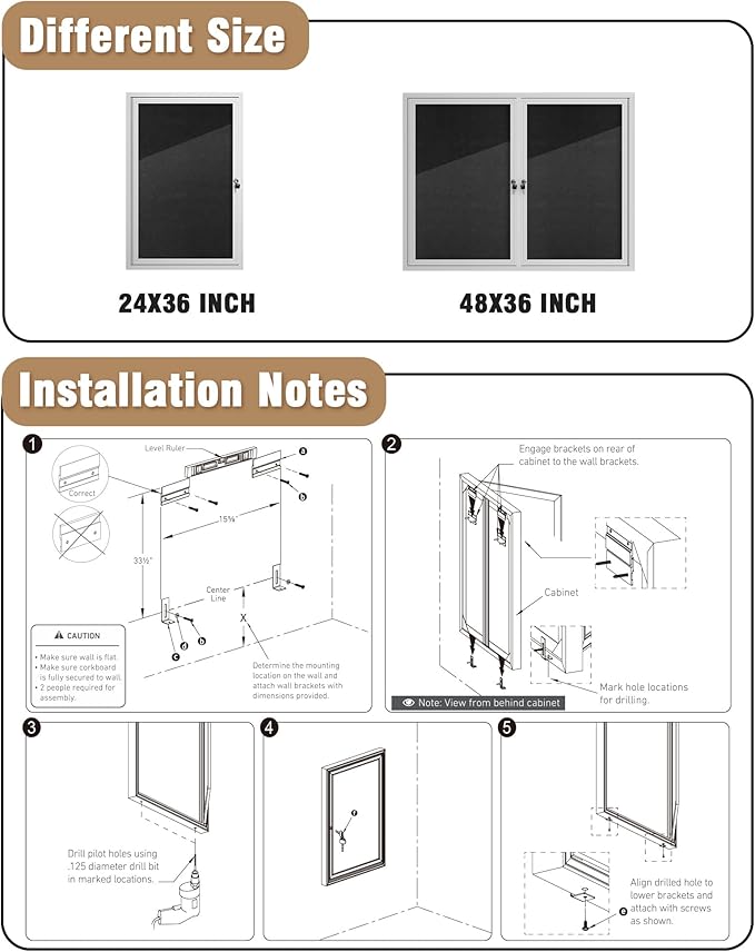 36"x24" Enclosed Bulletin Board, Outdoor Lockable Weather-Resistant Aluminum Cork Noticeboard for School & Office, Silver Frame w/Black Flet