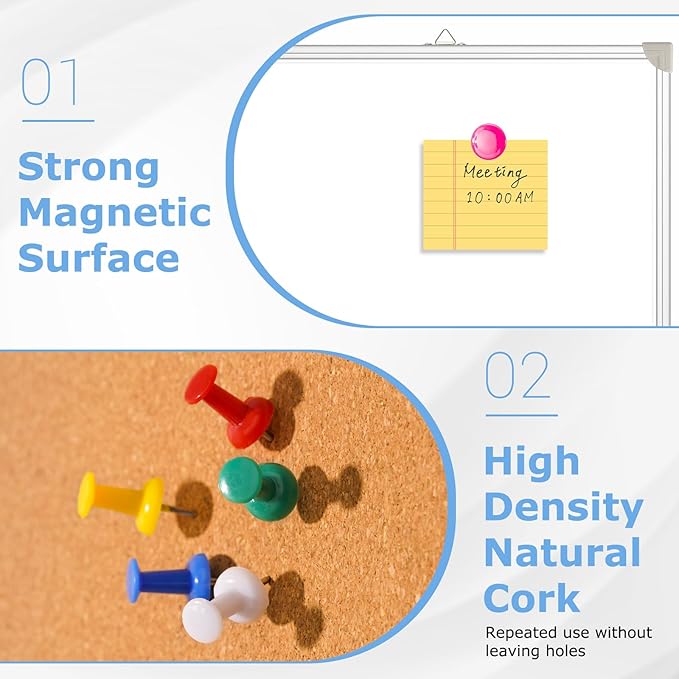 DOLLAR BOSS Foldable Cork Board White Board Combo 48 x 36 Inch Extra Large Magnetic Whiteboard Dry Erase Bulletin Board Portable Double Sided Aluminum Frame Pin Board Back to School Supplies