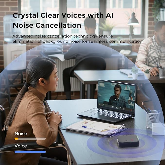 Conference Speaker and Microphone Bluetooth Speakerphone with 4 Mics,USB C,360°Voice Pickup & Dual Noise Cancelling Conference Room Microphone for Work/Teams/Zoom/Home Office