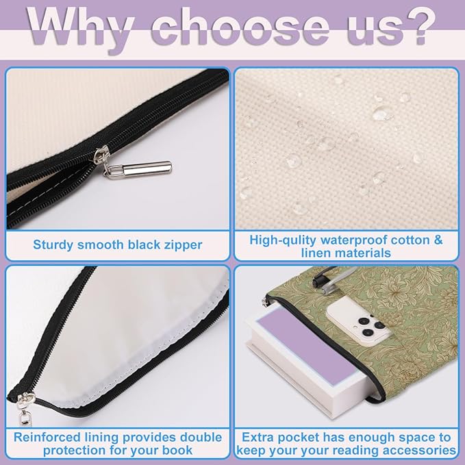 Retro Floral Book Sleeve Book Cover Classic Flower Book Protector with Zipper Christmas Birthday Book Club Gifts Book Accessories for Women Bestie Daughter Librarian Girls Bookish Book Lovers Gifts