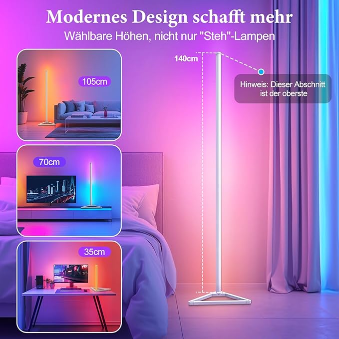 Floor Lamp,16 Million Colors LED Floor Lamps 141 cm Lamps for Living Room with Music Sync,Standing Lamp with App and Remote Control,Gaming Ambient Lighting Corner Lamp Bedroom Decor