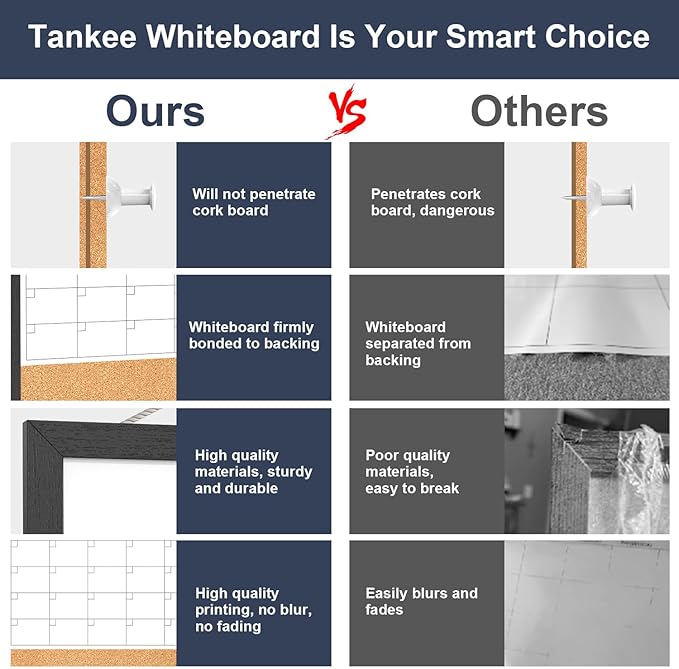 Dry Erase Calendar for Wall, 17"x13" Dry Erase Calendar Cork Board Combo, Magnetic White Board Monthly Calendar with Wood Framed, Hanging Dry Erase Board for Planner Office Kitchen Home Memo