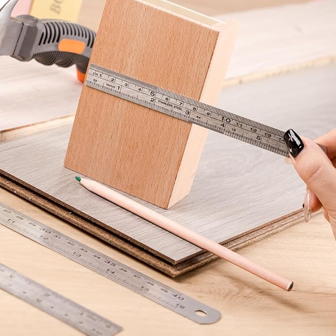 Mr. Pen- Stainless Steel Ruler, 3 pcs, 6", 12", 16", Imperial & Metric Measurements, Metric Metal Ruler Set, mm Ruler, Metal Rulers, Small Metal Ruler Metal Straight Edge, Centimeter Ruler