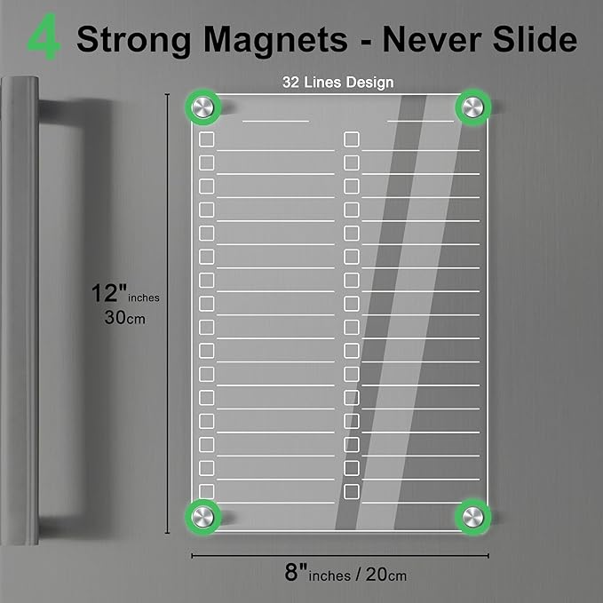 Acrylic Magnetic Dry Erase Board for Fridge, 12"X8" Clear Magnetic to Do List White Board, Acrylic Dry Erase to Do List for Refrigerator, Magnet Whiteboard 5 Markers 2 Pcs