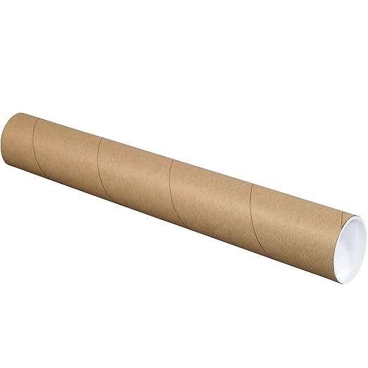 BOX USA BP3025K Mailing Tubes with Caps, 3" x 25", Kraft (Pack of 24)