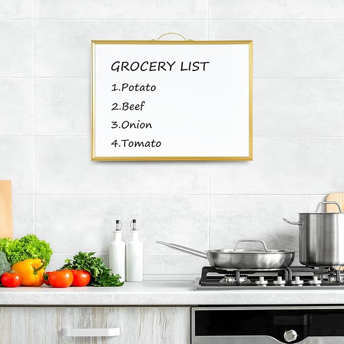 TSJ OFFICE White Board Calendar - 12 X 16 Inches Magnetic Dry Erase Board Monthly Calendar, Double Sided Writing Tablets with a Handle, to Do List Notepad for Office, Home, School, Gold Aluminum Frame