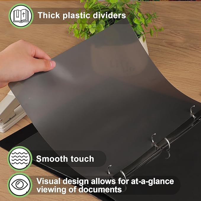 HABGP Binder Dividers with 5-Tabs, Plastic 20 Pack 5 Binder Dividers, 3 Ring Letter Size Black Index Binder, 1/5 Cut, Write & Erase Sheet Protectors, 3 Hole Punch, Total 100 Dividers