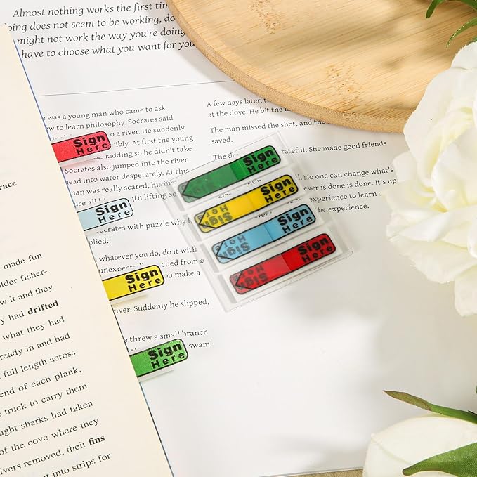 600pcs Stickers(6 Pack) Sign Here Labels, Sign Here Flags Sticky Notes Initial Tabs with Dispenser Arrow Labels Easy to Post for Office School Notary Books(Dark Green 1)