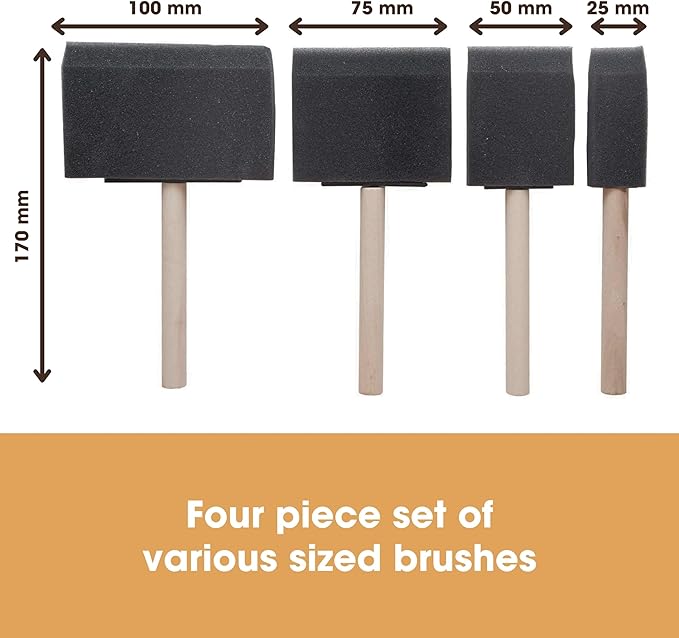 Furniture Clinic Foam Brushes | for Stain, Varnish, Oil, Paint, Dye, Sealants, and More | Perfect for Wood Furniture, Cabinets, Crafts, DIY and More | Washable and Reusable (4 Pack)