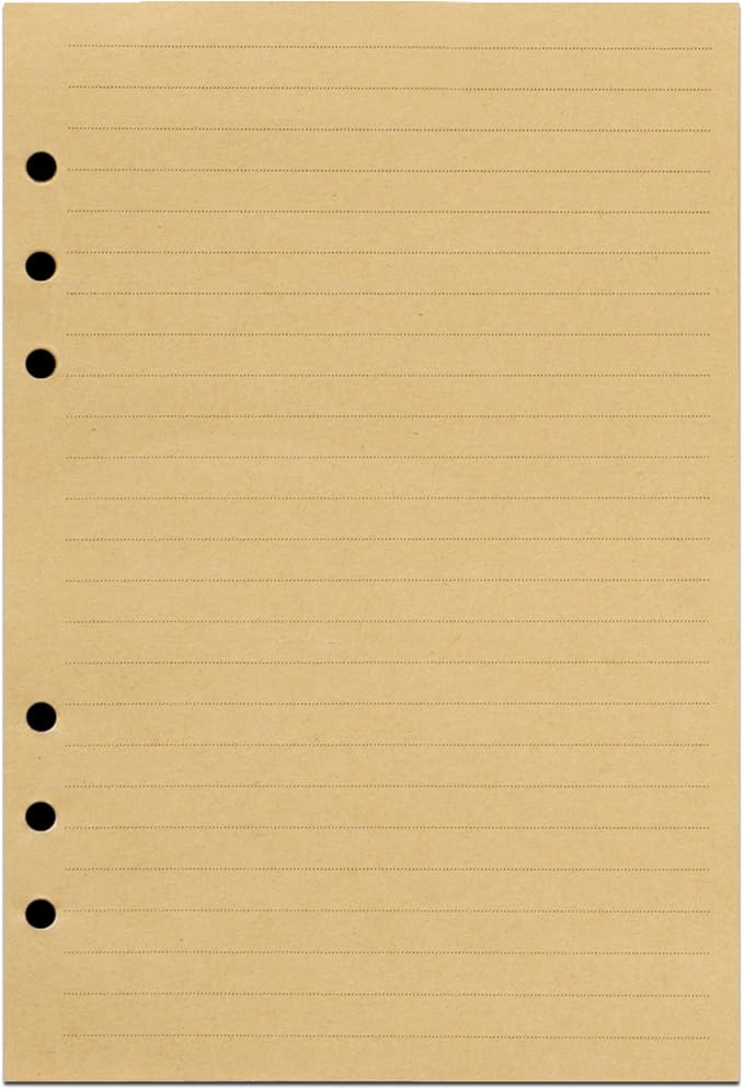 Ancicraft Refills Paper 6 Hole A5 5.7 X 8.25 Inches Lined Craft Paper for Loose Leaf Binder Notebook 100 Sheets / 200 Pages