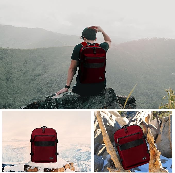 Underseat Carry-On Backpack Luggage, 15-inch Laptop Lightweight Backpack with trolley strap, Travel Commute Gym Sport, 17L Red Wine