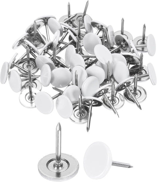 uxcell 120Pcs Push Pins, 11mmx10mm Round Flat Head Decorative Thumb Tacks Upholstery Tacks for Cork Board Office Wall Hangings, White