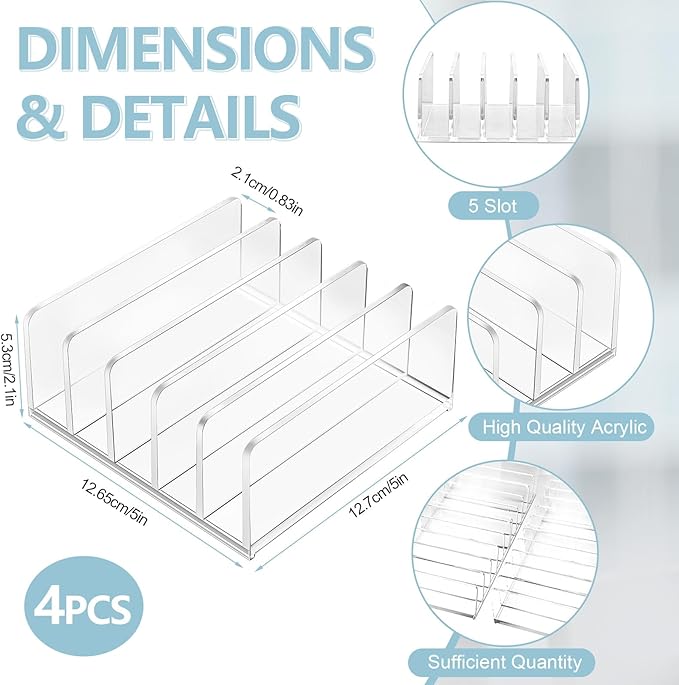 Geetery 4 Pcs Acrylic Cash Tray for Cash Stuffing Mail Sorter Organizer Desk Organizer for Sorting Mail Clear Envelope Organizer for Desk Cash Envelope Bill Business Card Eyeshadow Palette (5 Slot)