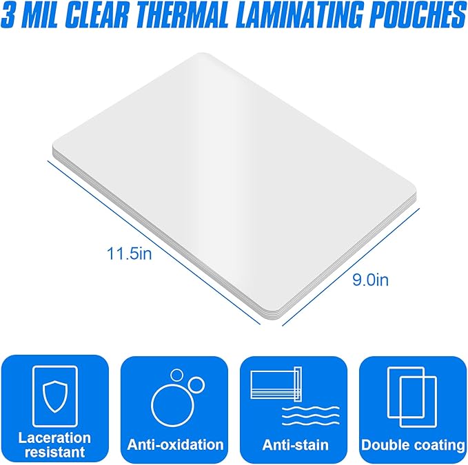 HERKKA 600 Pack Laminating Sheets, Holds 8.5 x 11 Inch Sheets, 3 Mil Clear Thermal Laminating Pouches 9 x 11.5 Inch Lamination Sheet Paper for Laminator, Round Corner Letter Size