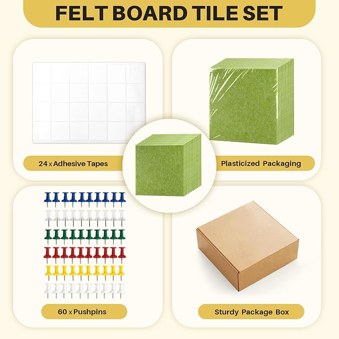 DOLLAR BOSS Large Cork Board for Wall 48" x 36" x 0.5" Bulletin Board 12 Packs Black Cork Board Tiles Self Adhesive Felt Wall Tiles with Pushpins, Corkboard for Office Pin Board Tack Board, Green