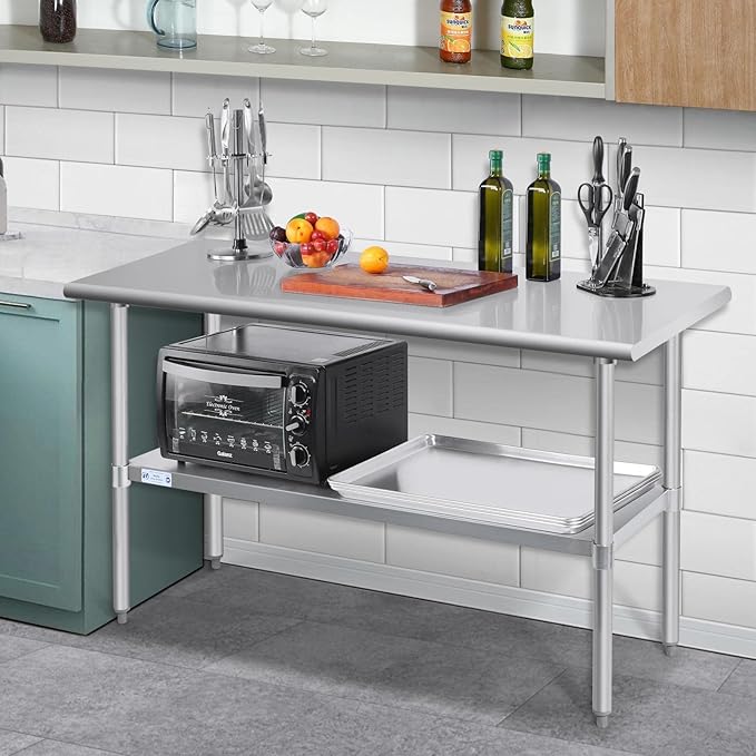 HALLY Stainless Steel Table for Prep & Work 30 x 60 Inches, NSF Commercial Heavy Duty Table with Undershelf and Galvanized Legs for Restaurant, Home and Hotel