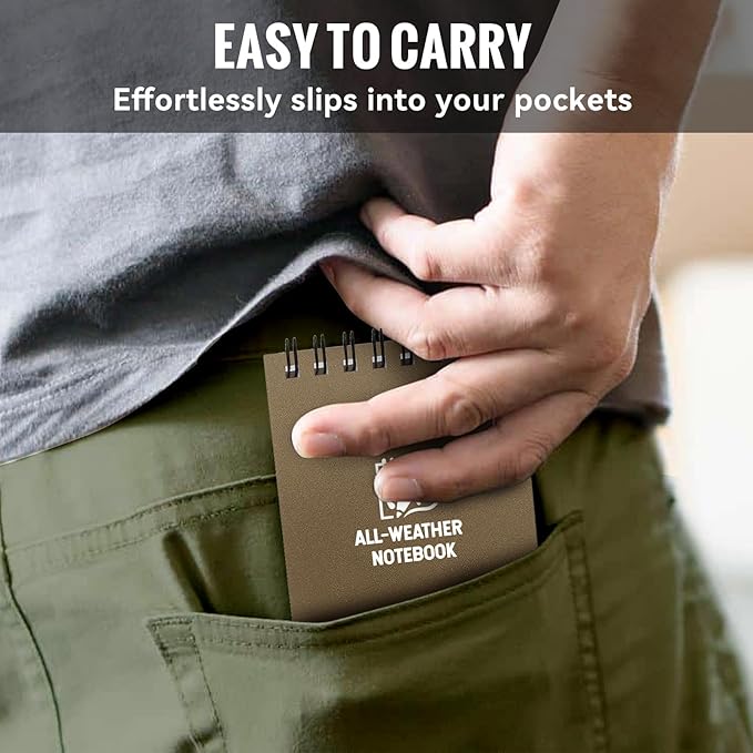 POPYOLA 1 Pack Waterproof Pocket Notebook, 3x5 Pocket Notepad, All Weather Mini Spiral Notepad, Write in the Rain Police Notepad with 100 Squared Pages for Outdoor Home Office School, Tan