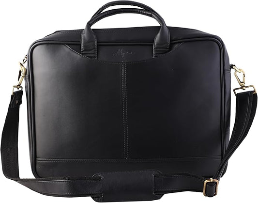 Mysa Vegan Leather Vintage Messenger Crossbody Shoulder Briefcase Bag for Office Work Fit 14.5" Computer Laptop for Men Women