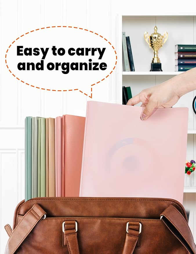 SUNEE 3-Prong Plastic Folders with Pockets (6 Pack, Vintage Colors) 2 Pocket Folders with Fasteners, Tear-Resistant Plastic Pockets, and Fit Letter Size Paper, Use for School Office Home Business