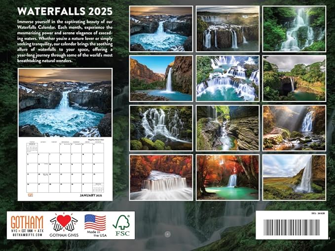 Waterfall Calendar 2025 Waterfalls Monthly Wall Calender 12 Month | American Made In The USA
