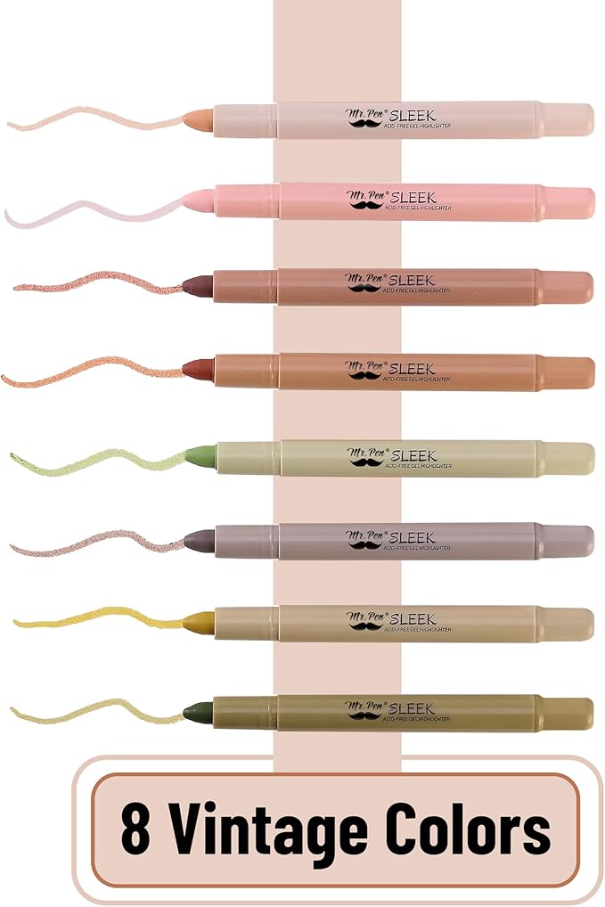 Mr. Pen Bible Highlighters, Vintage Colors, 8 Pack, Non Bleeding, Gel Pen Highlighter