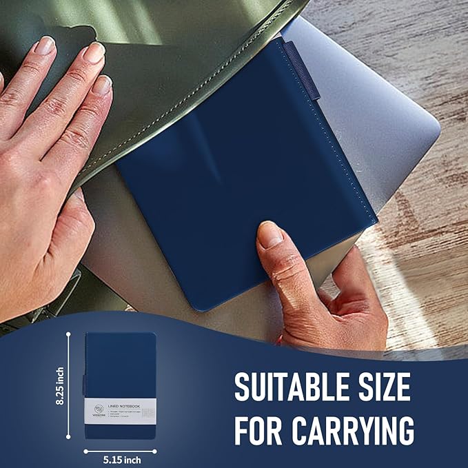 Hardcover Executive Notebooks, 160 Pages Line Ruled Classic Notebook Journal, Leather Notebooks with Pen for Bussiness College Writing Dark Blue