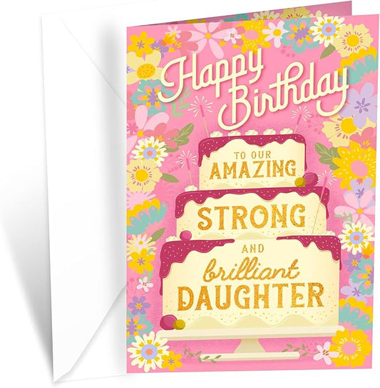 Prime Greetings Daughter Birthday Card, Made in America, Eco-Friendly, Thick Card Stock with Premium Envelope 5in x 7.75in, Packaged in Protective Mailer