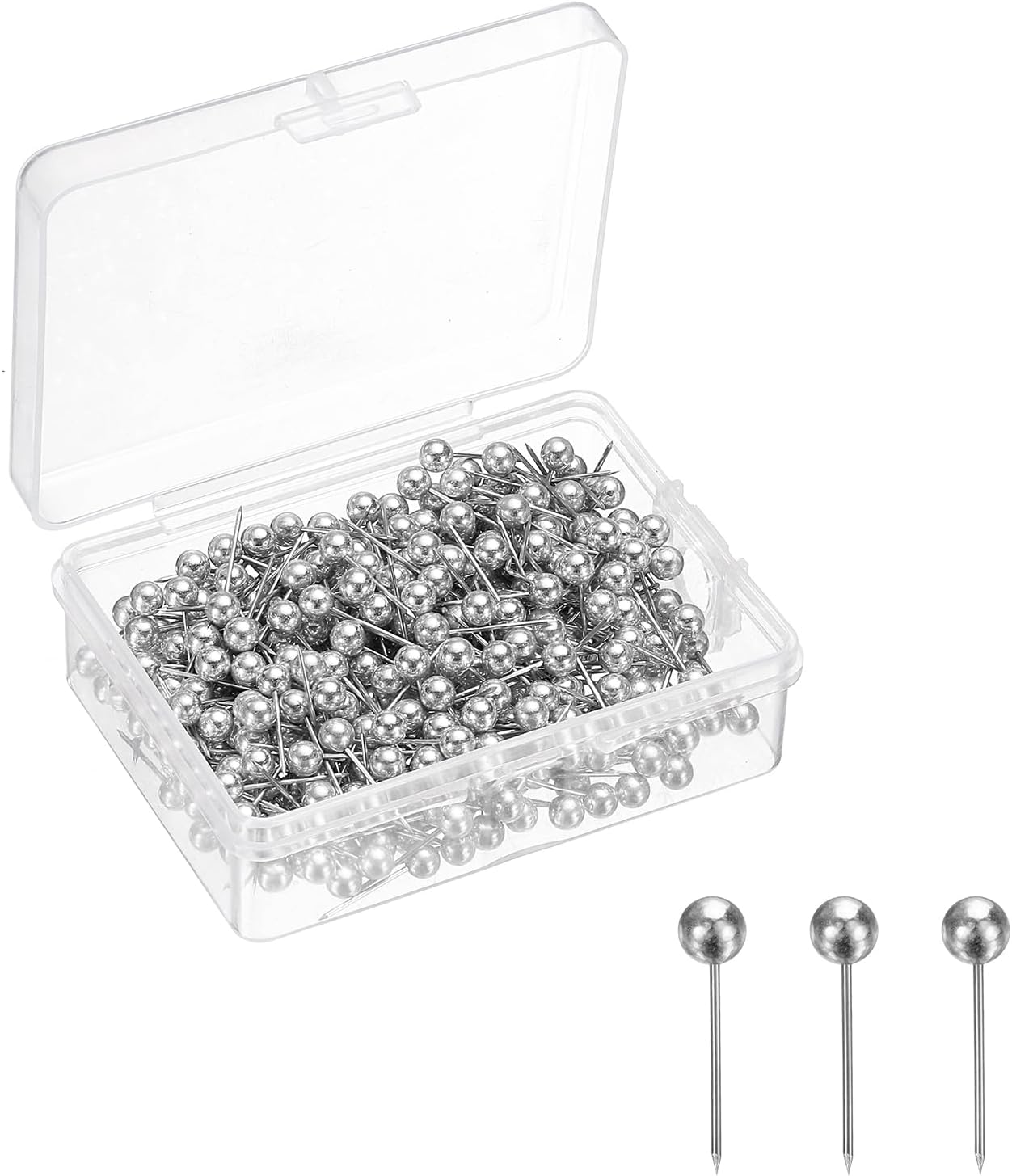 uxcell 400 Pcs Push Pins, Map Thumb Tacks 4mm Round Head Decorative Push Pins for Bulletin Board Home Office Travel Wall DIY Crafts Map Photo, Silver