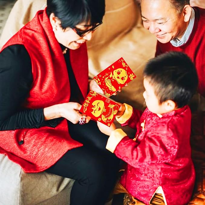 36PCS 2025 Snake Year Chinese Red Envelopes, 2025 Chinese New Year Red Envelopes, Hong Bao Red Packets Lucky Money Envelope for Spring Festival Wedding Birthday (Cute 12 Styles, Small)