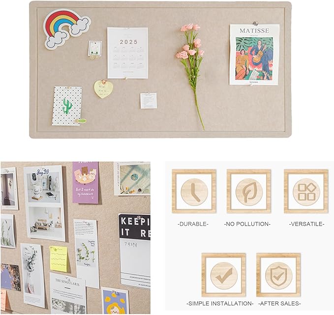 2Pcs Foldable Large Felt Bulletin Board - 36'' x 18'', Decorative Picture Framed Display Board with 70 Rose Pins for School, Home, Kitchen & Office Walls