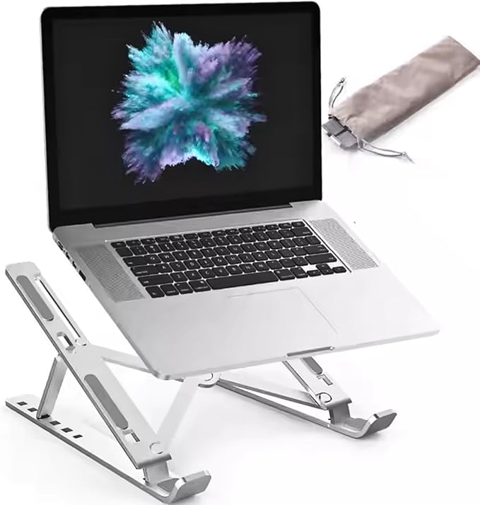 Quality Laptop Stand, Foldable Adjustable & Ergonomic Aluminum Portable Notebook/Tablet Stand, Laptop Holder, Compatible with 10-15.6” Laptops and Tablets (Silver, Black) (Grey Silver)