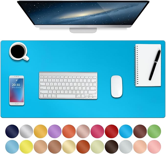 Boutilon Leather Desk Pad 30" x14",Non-Slip Mouse Pad,Office Desk Mat,Waterprooft PU Leather Desk Blotter,Desk Pad Protector,Desk Writing Pad for Home Office Decor(M-Aqua Blue)