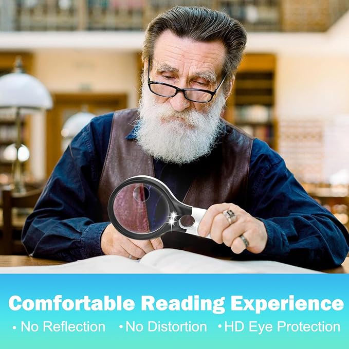 Compact Magnifying Glass with Lights,45X 10X 5X Small Handheld Lighted Magnifier, 3 LED Light Magnifying Glass for Reading Small Prints & Low Vision Seniors B&W