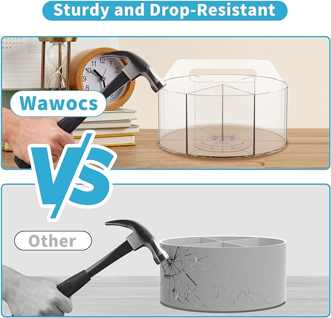 Acrylic Pen Holder for Desk, Acrylic Desk Organizer Clear, 360 Degree Pencil Holder for Desk Kids, Rotating Desk Organizer Rotating Pen Holder for Desk, Art Supply Storage Organizer 6 Compartments