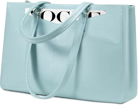 LOVEVOOK Laptop Bag for Women 15.6 Inch Tote Bags Waterproof Leather Briefcase Computer Women Business Office Work Bag,Cyan-Blue